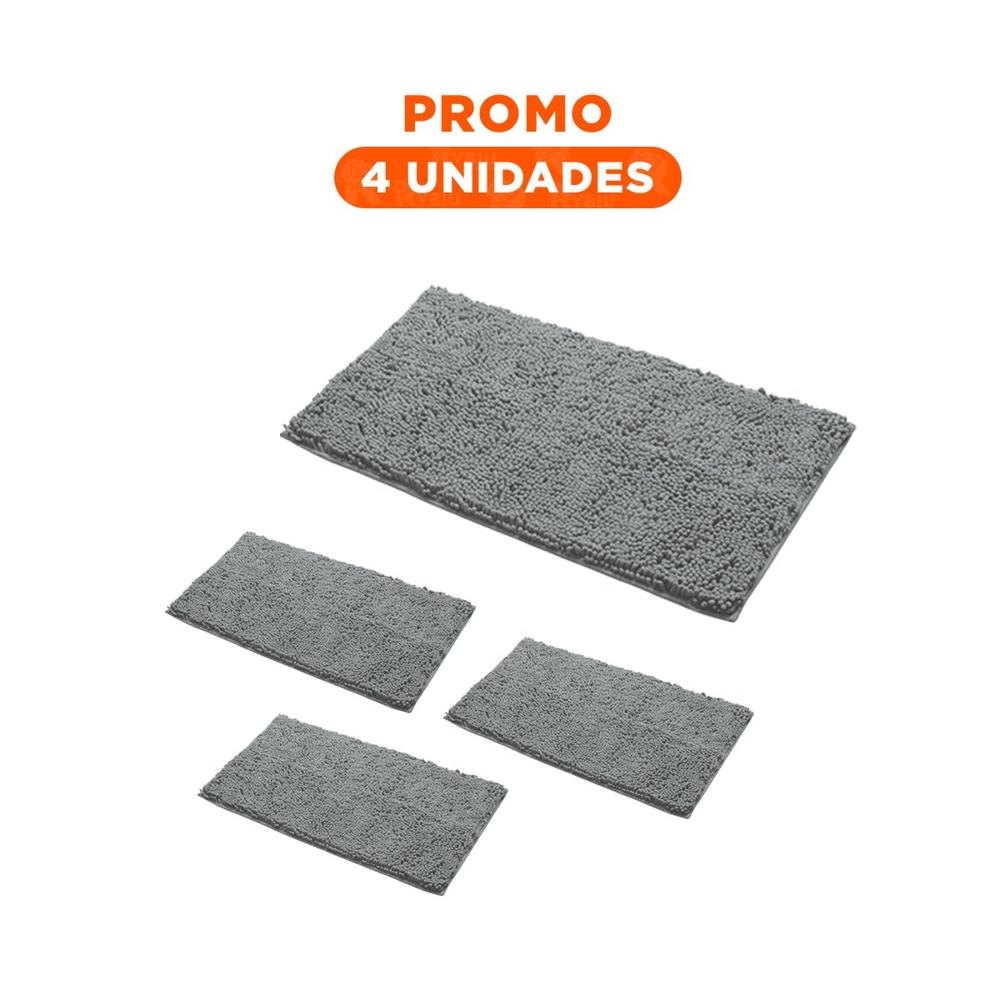 Pack4 Tapiz Rectangular de Microfibra Antideslizante 40x60cm Plomo Claro Seguro