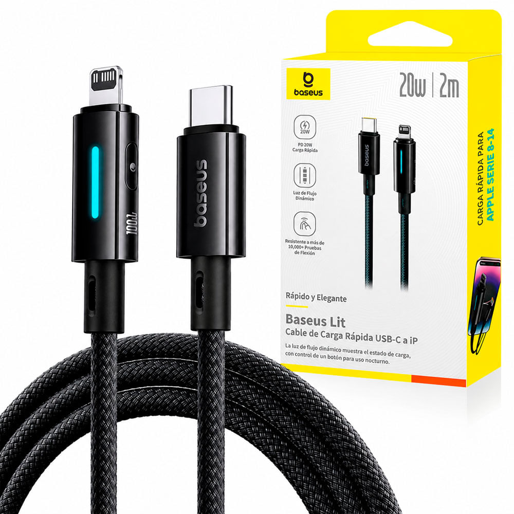 Baseus Swift y Sleek Cable USB-C a Lightning 20W 2m Carga Rápida