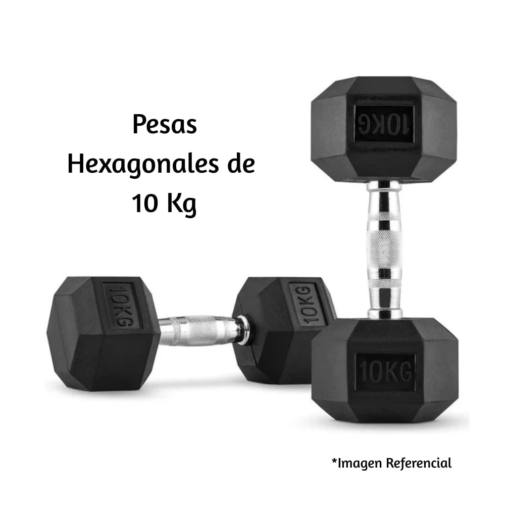 Par de Mancuernas Hexagonales de Caucho 10 Kg