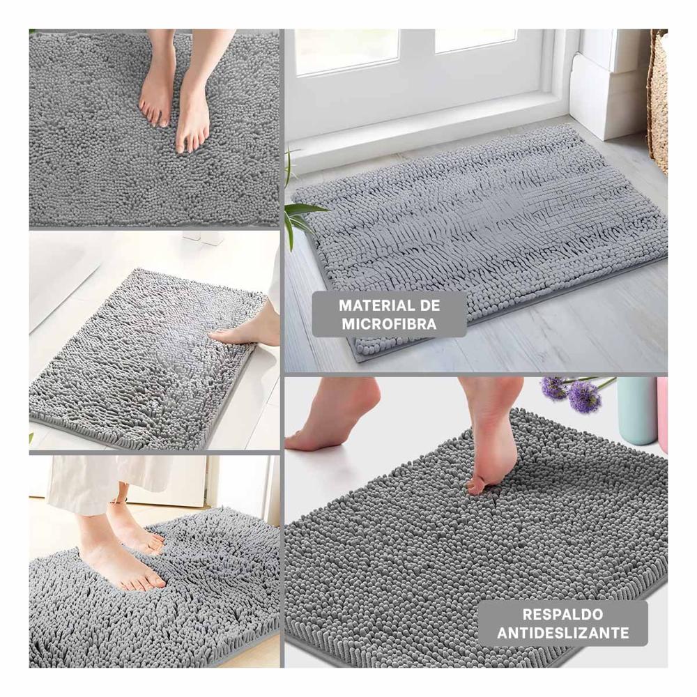 Tapete Rectangular de Microfibra Antideslizante 40x60cm Plomo Claro Seguro Y Ligas Regalo