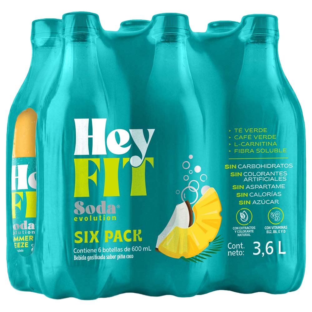Pack Gaseosa HEY FIT Summer Breeze Botella 600ml Paquete 6un