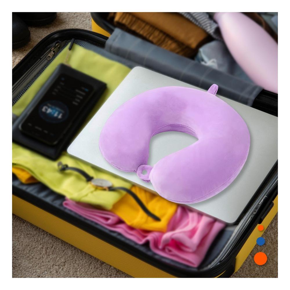 Almohada de Cuello para Viajar en Terciopelo Suave con Color Lila y Apoyo Comodo