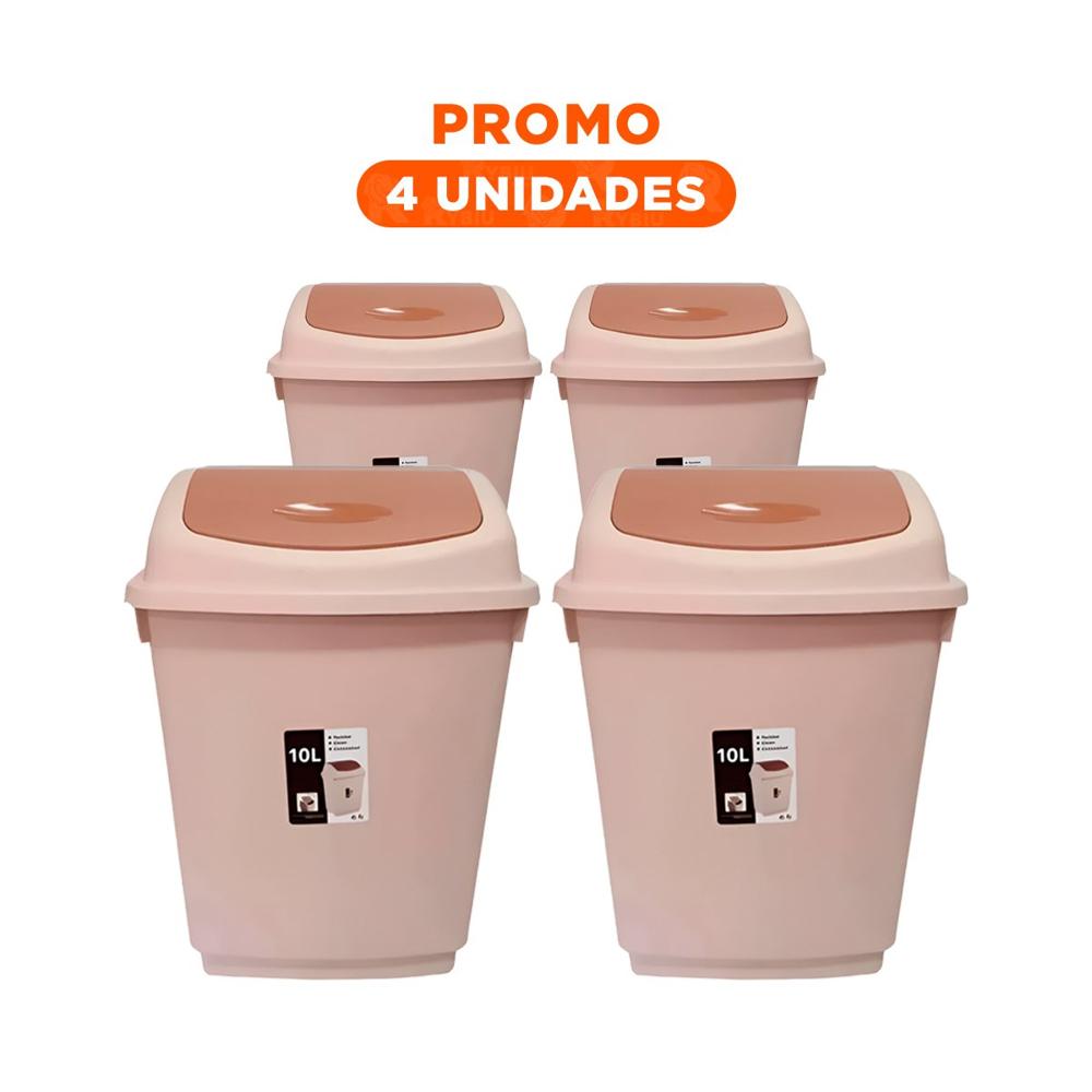 Pack4 Recipiente Marron para Basura con Apertura Vaiven 10L