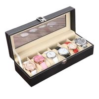 CAJA ORGANIZADORA DE RELOJES 6 ESPACIOS CON TAPA DE VIDRIO COLOR NEGRO.
