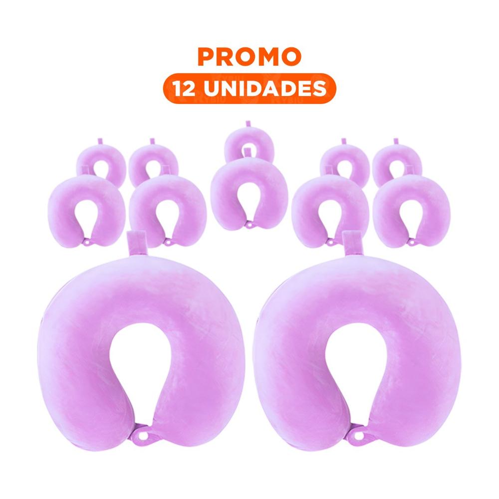 Pack12 Cojin de Viaje Cuello Terciopelo Lila para Trayectos Largos