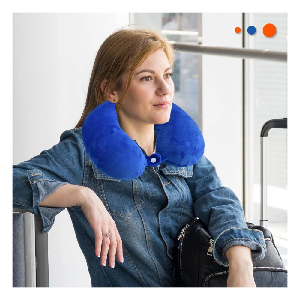 Almohada de Cuello para Viajar en Terciopelo Suave con Color Azul y Apoyo Comodo