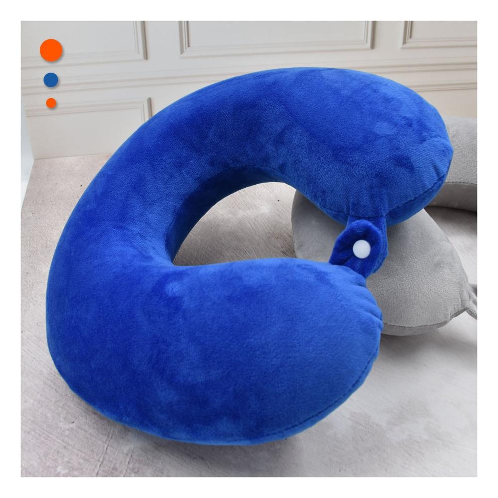 Almohada para Viajar de Cuello en Terciopelo Suave con Detalle Azul Y Notas