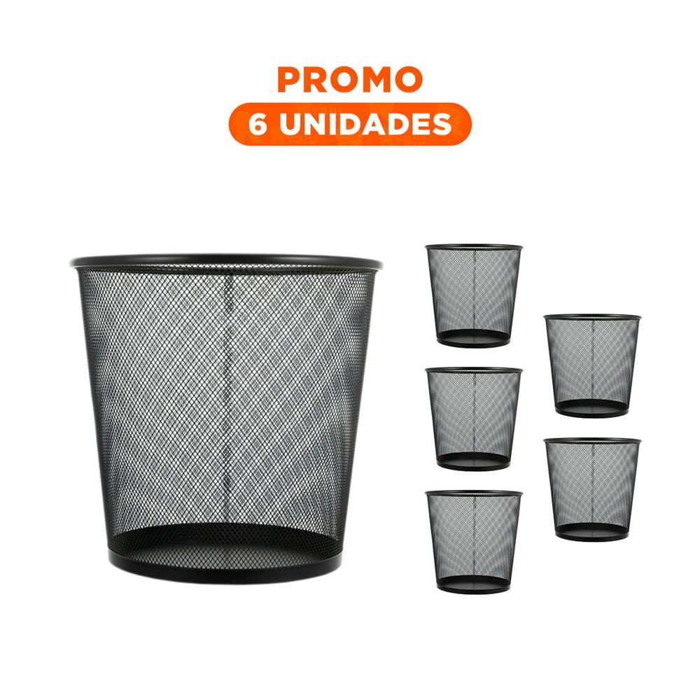 Pack6 Bote de basura negro metalico circular para hogar cocina y oficina YRegalo Sticker