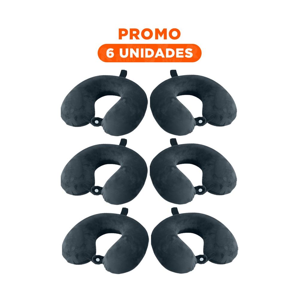 Pack6 Cojin de Cuello para Viajar Color Plomo con Superficie Suave Y Regalo Sticker