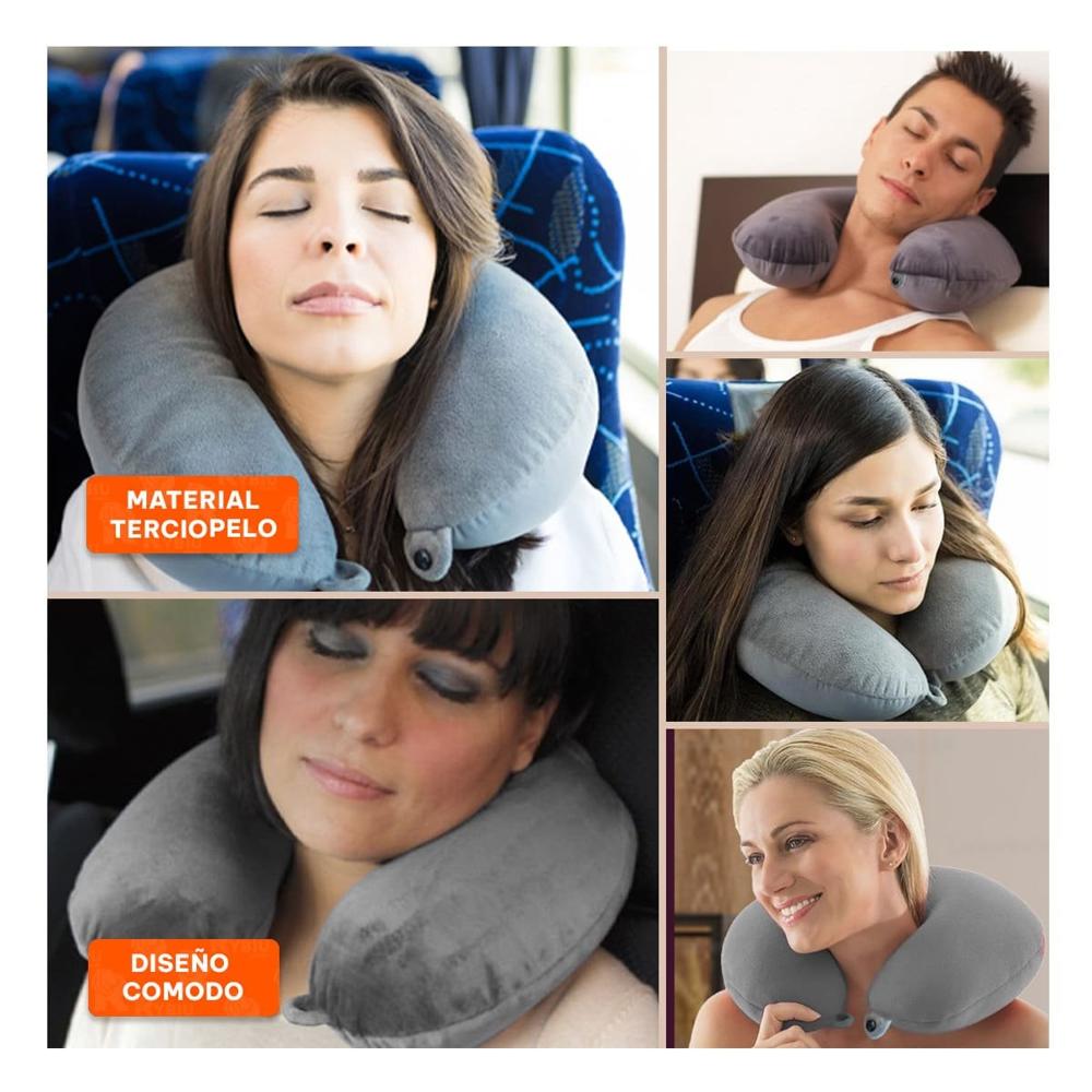 Almohada de Cuello Terciopelo Color Plomo para Viajar con Soporte Relajante Y Ligas Regalo