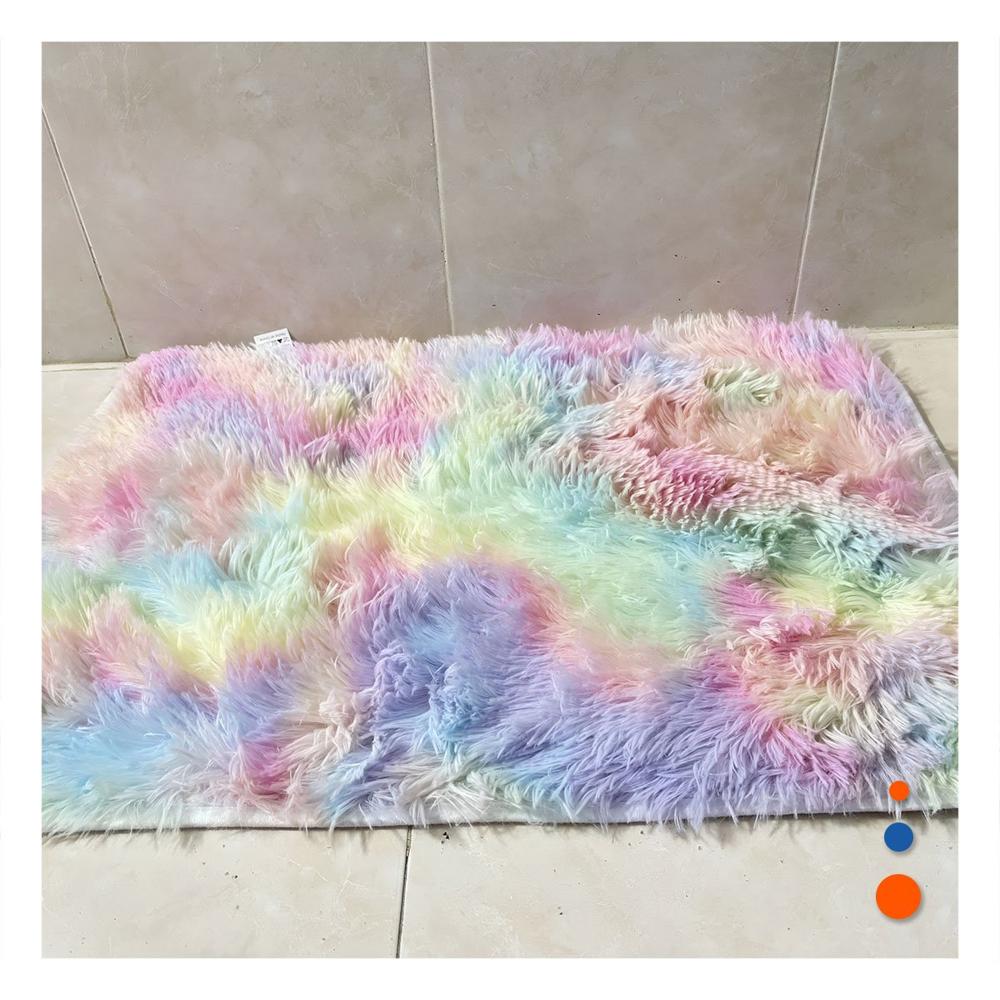 Alfombra de Textura Peluche Rectangular con Multicolor Dimen