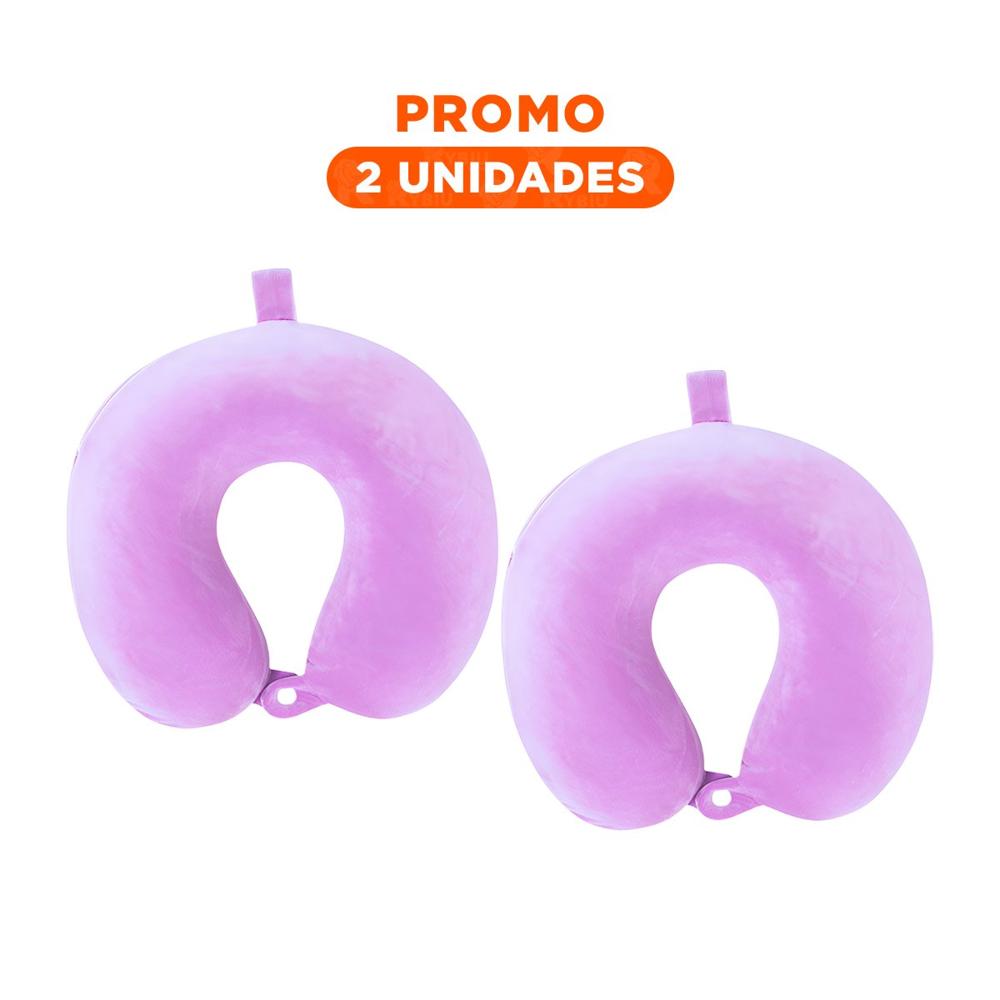 Pack2 Apoyo Terciopelo de Cuello para Viajar con Color Lila Y Regalo Sticker