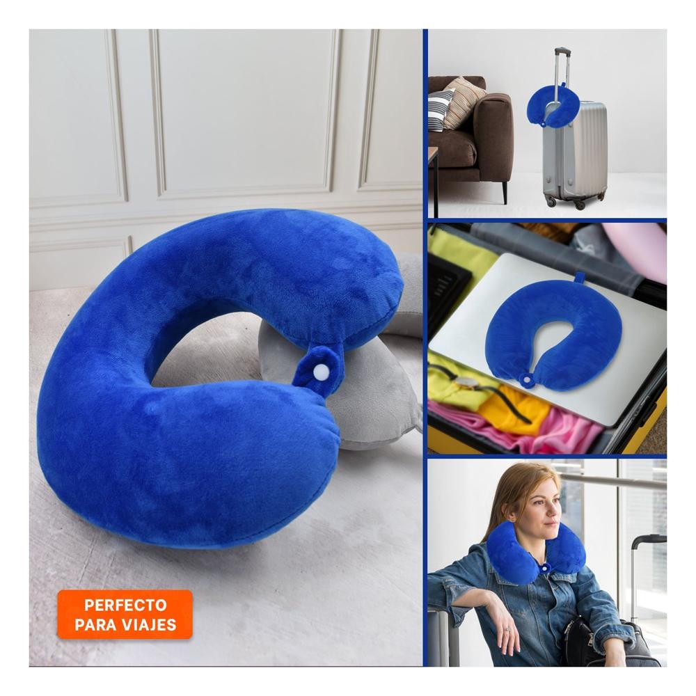 Almohada de Cuello Terciopelo Color Azul para Viajar con Soporte Relajante Y Ligas Regalo
