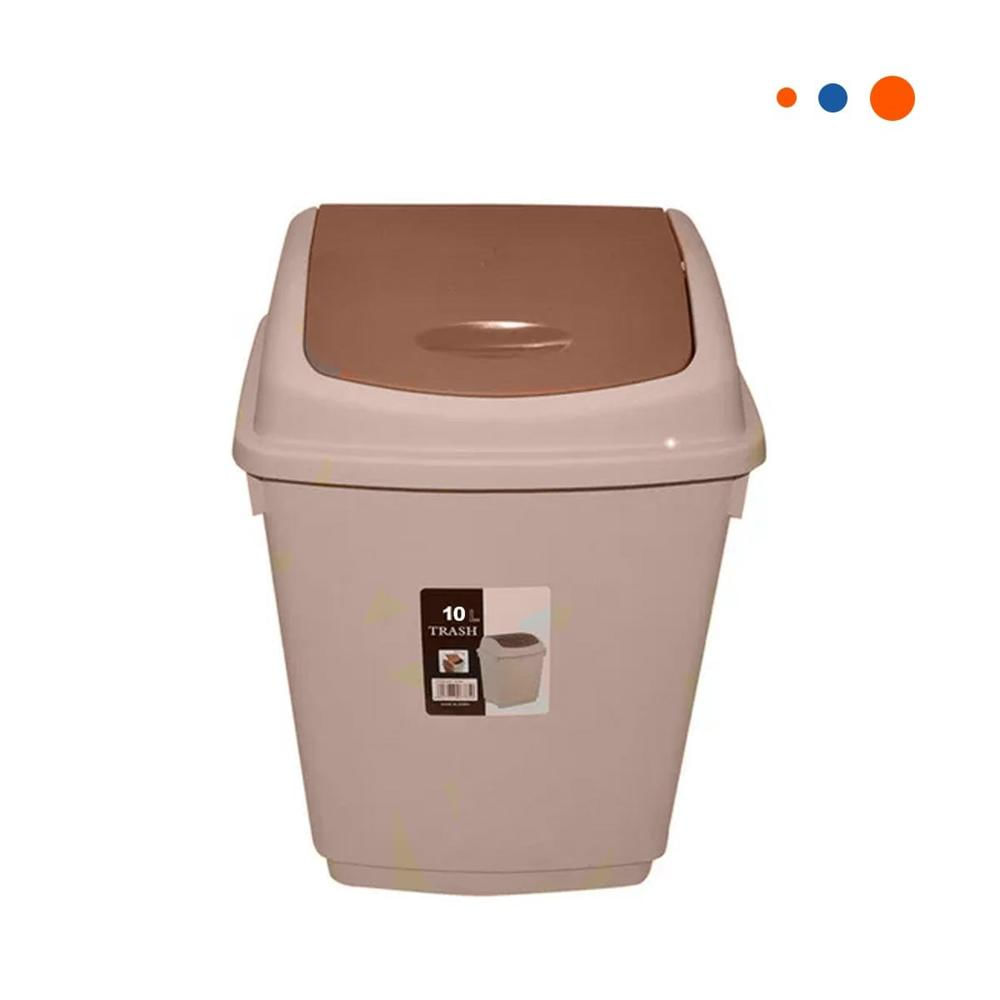 Tacho con Tapa Vaiven para Basura en Color Marron con Capacidad 10L Y Ligas Regalo