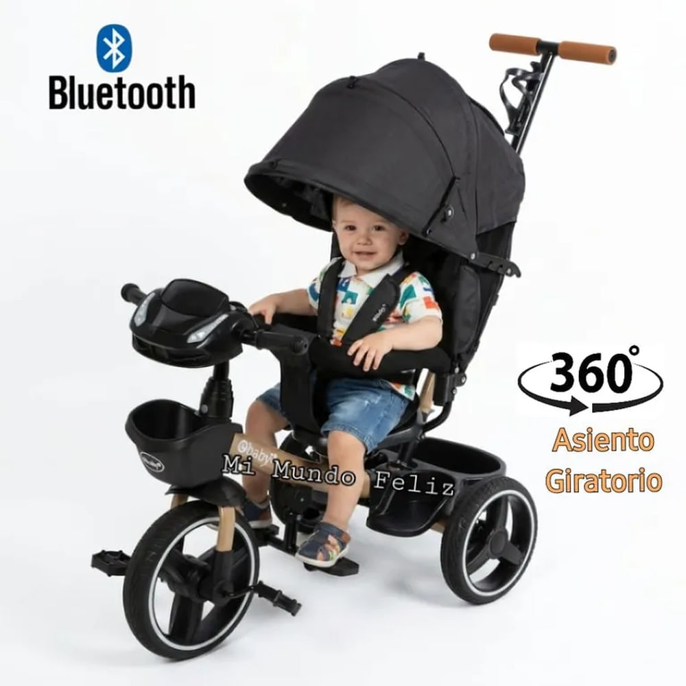 Triciclo para Niños Asiento Giratorio Bluetooth y Usb Negro Negro
