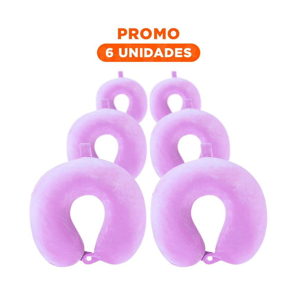 Pack6 Cojin de Cuello para Viajar Color Lila con Superficie Suave Y Regalo Sticker