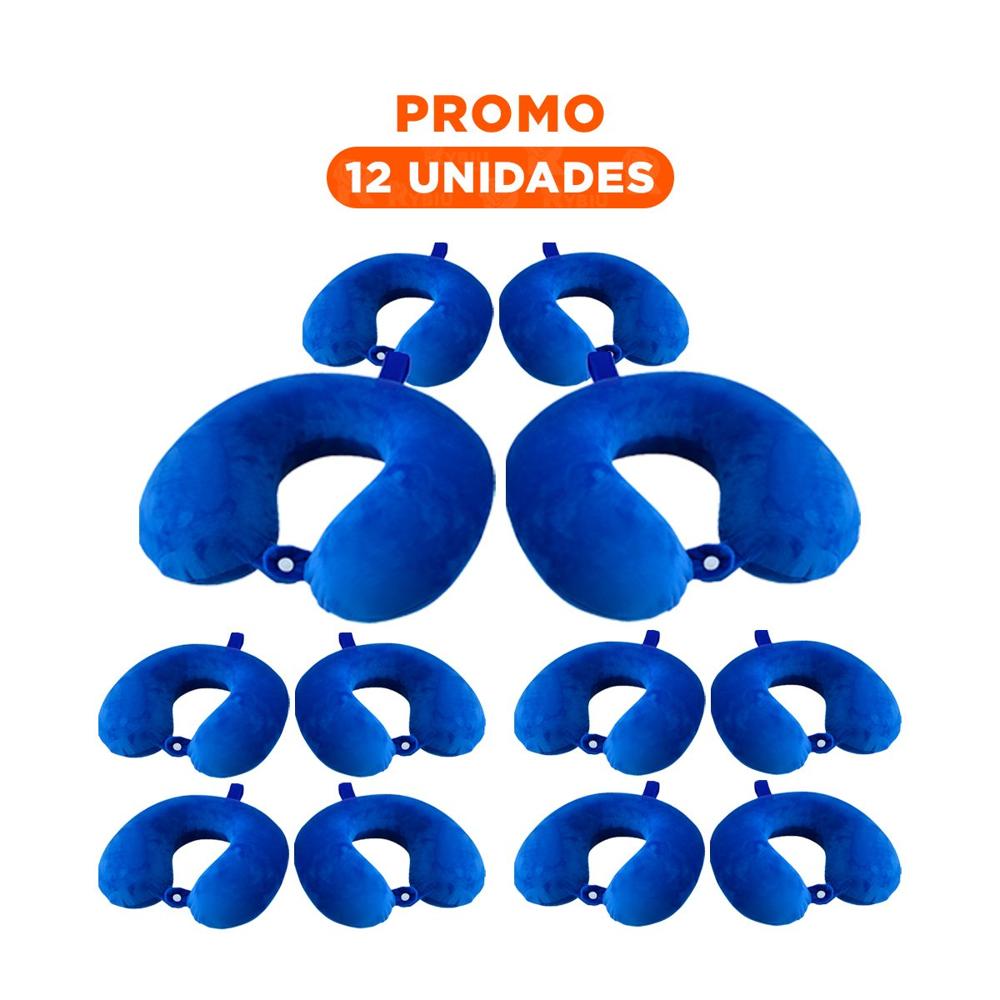 Pack12 Cojin de Viaje Cuello Terciopelo Azul para Trayectos Largos
