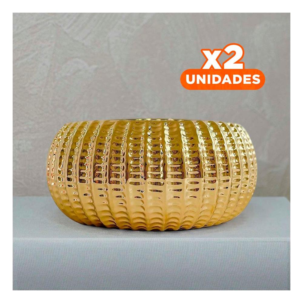 Pack2 Plato Cuenco Ceramica Galvanizada 15x20x10.5cm Dorado