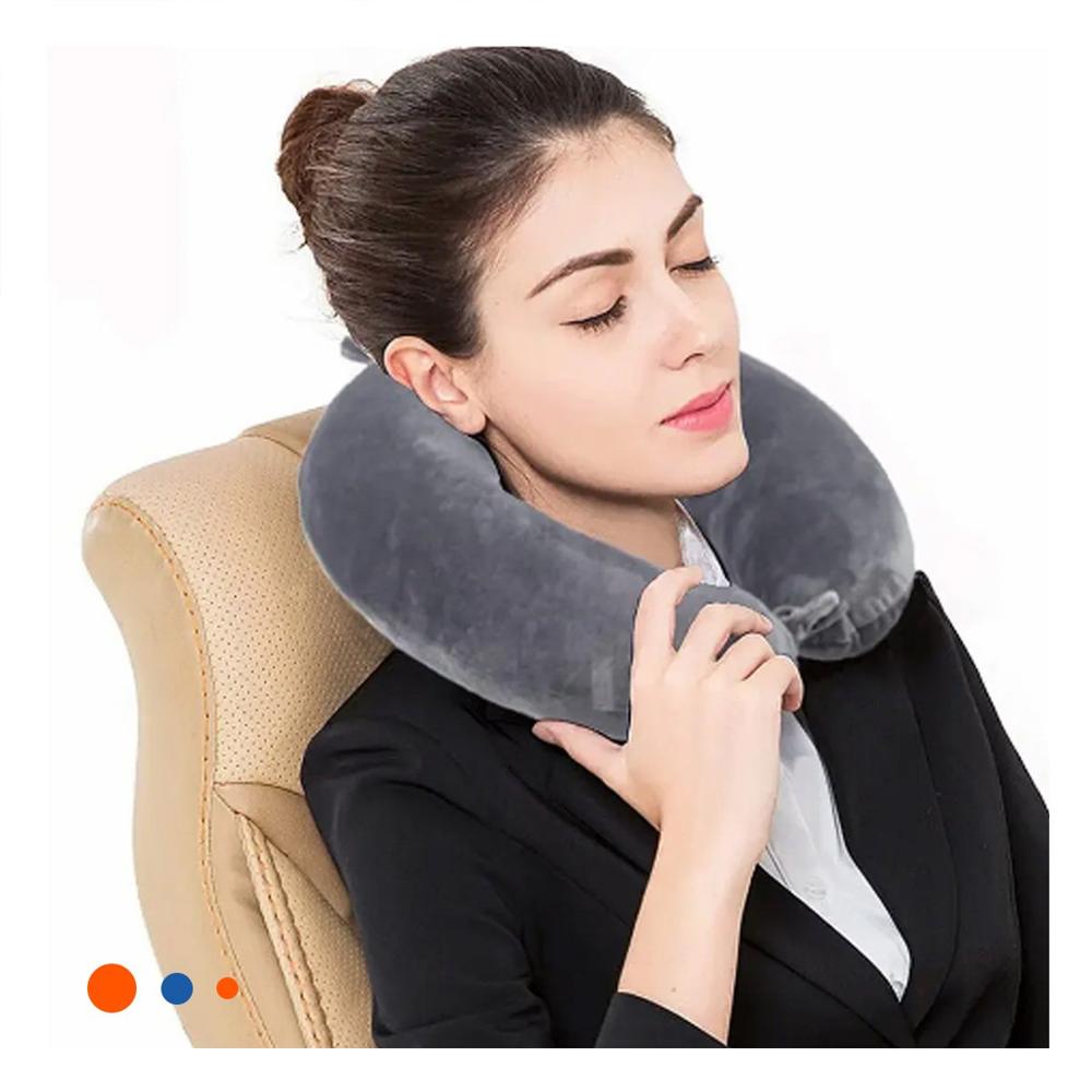 Almohada de Cuello para Viajar en Terciopelo Suave con Color Plomo y Apoyo Comodo