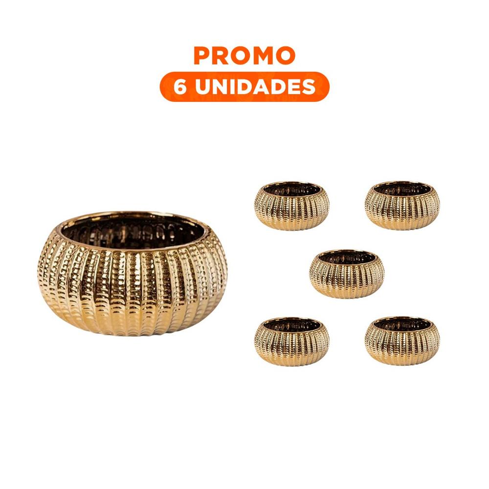 Pack6 Contenedor Redondo Ceramica Galvanizada 15x20x10.5cm Dorado Y Regalo Sticker