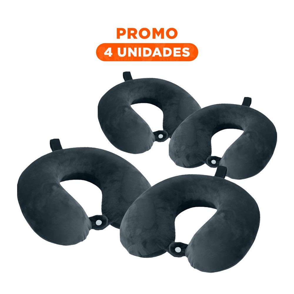 Pack4 Apoyo de Cuello para Viajar Color Plomo con Superficie Acolchada