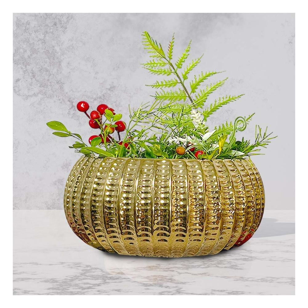 Tazon Cuenco Ceramica Dorado Acanalado Para Mesa Y Plantas Y notas