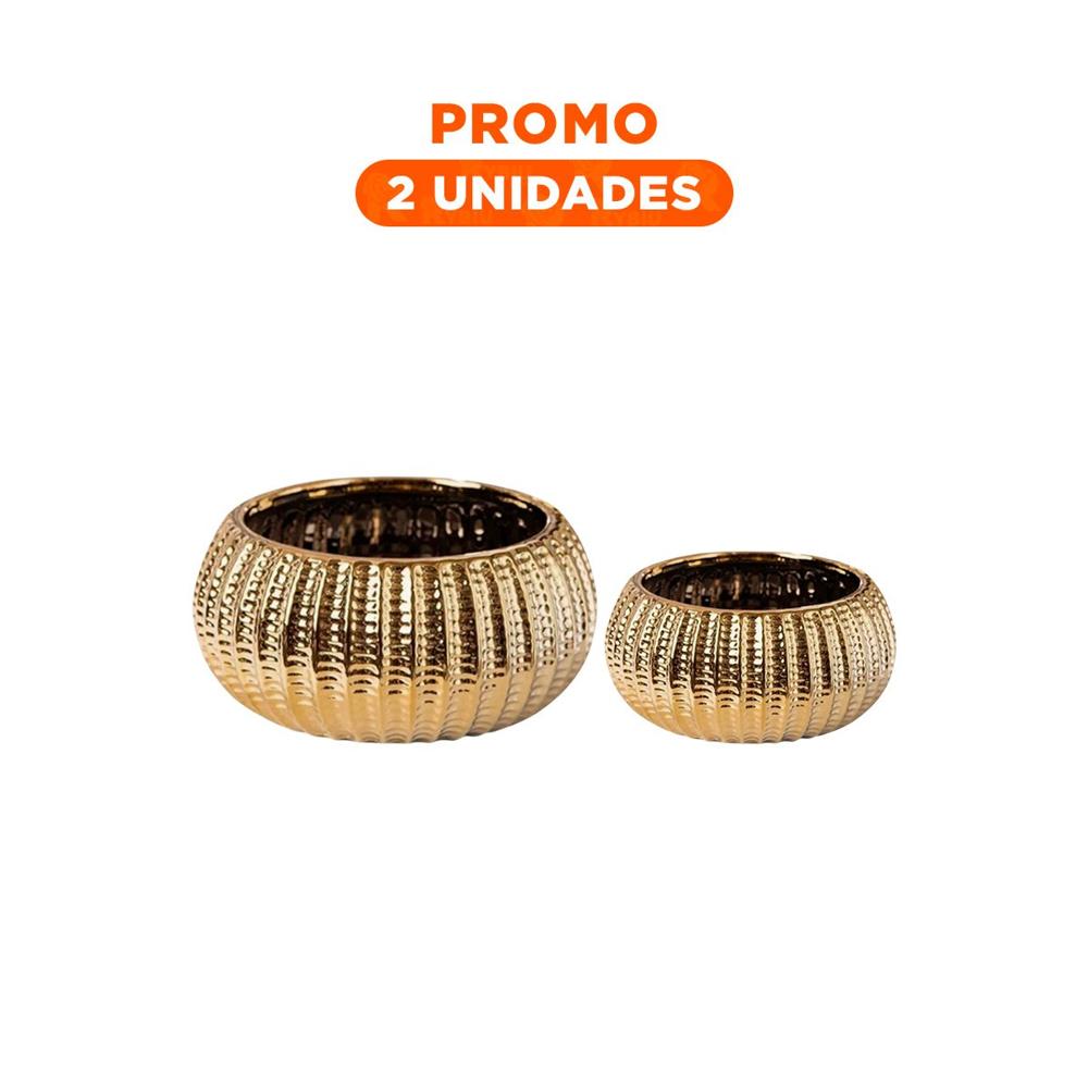 Pack2 Tazon Cuenco Ceramica Galvanizada 15x20x10.5cm Dorado Y Regalo Sticker