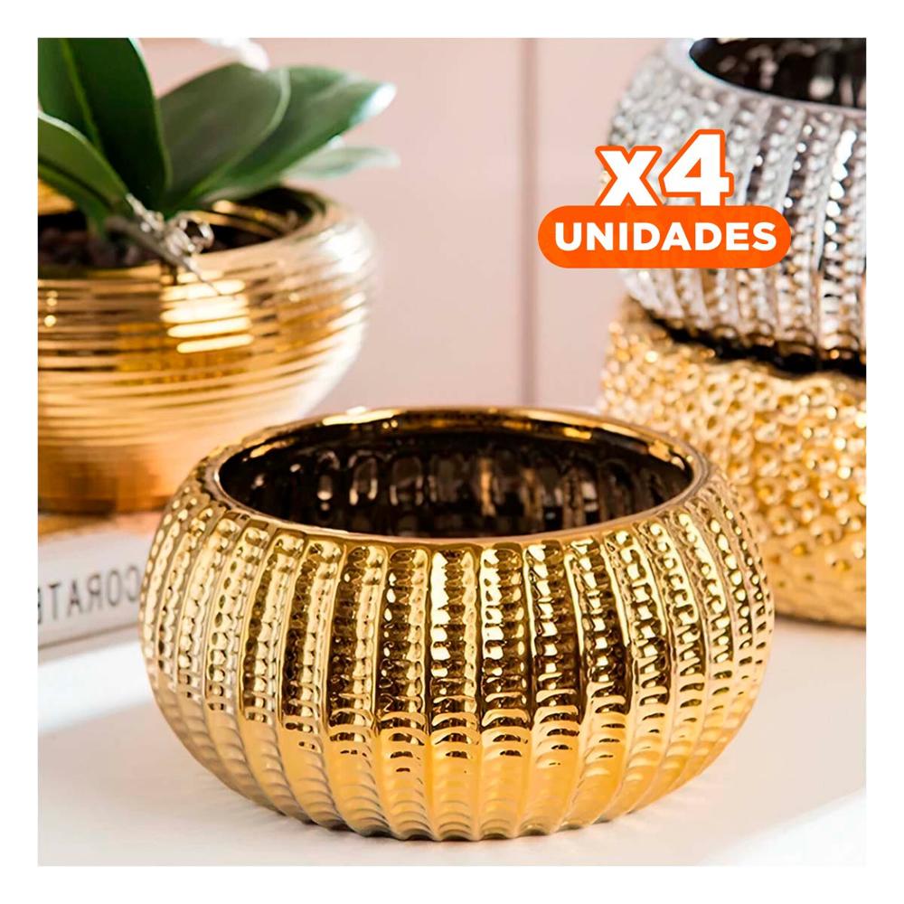 Pack4 Maceta Chic Ceramica Dorado 17.5x22x11.5cm Y Regalo Sticker