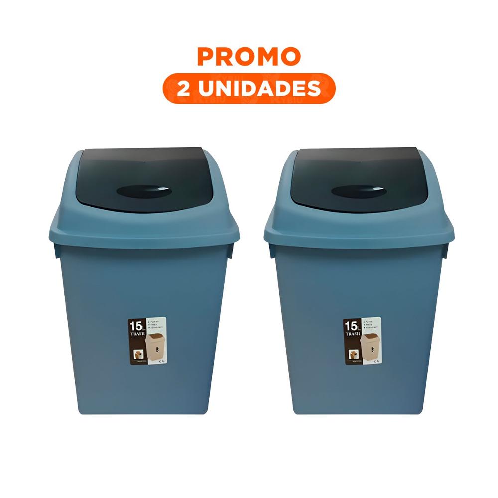 Pack2 Recipiente de Basura con Tapa Vaiven y Acabado Azul 15L Y Regalo Sticker