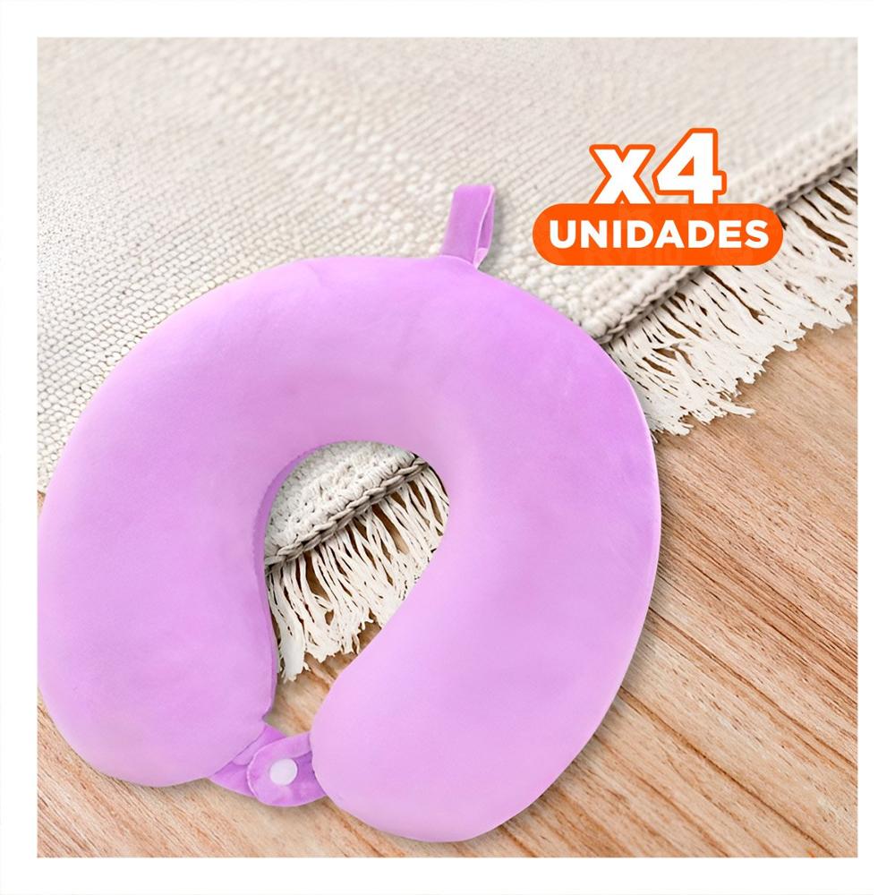 Pack4 Apoyo de Viaje Cuello Terciopelo Lila Confortable Y Papel Regalo