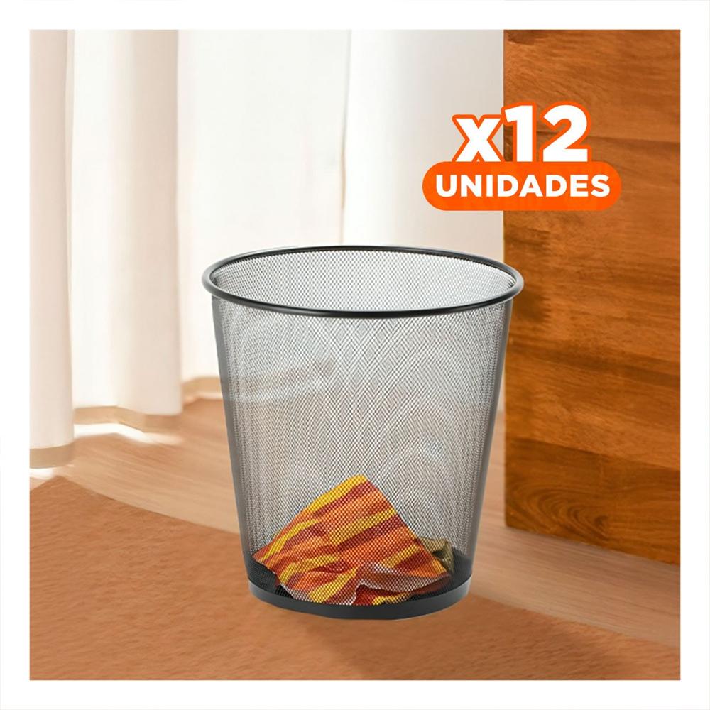 Pack12 Tacho de basura negro metalica circular para oficina dormitorio y cocina YPapel Regalo