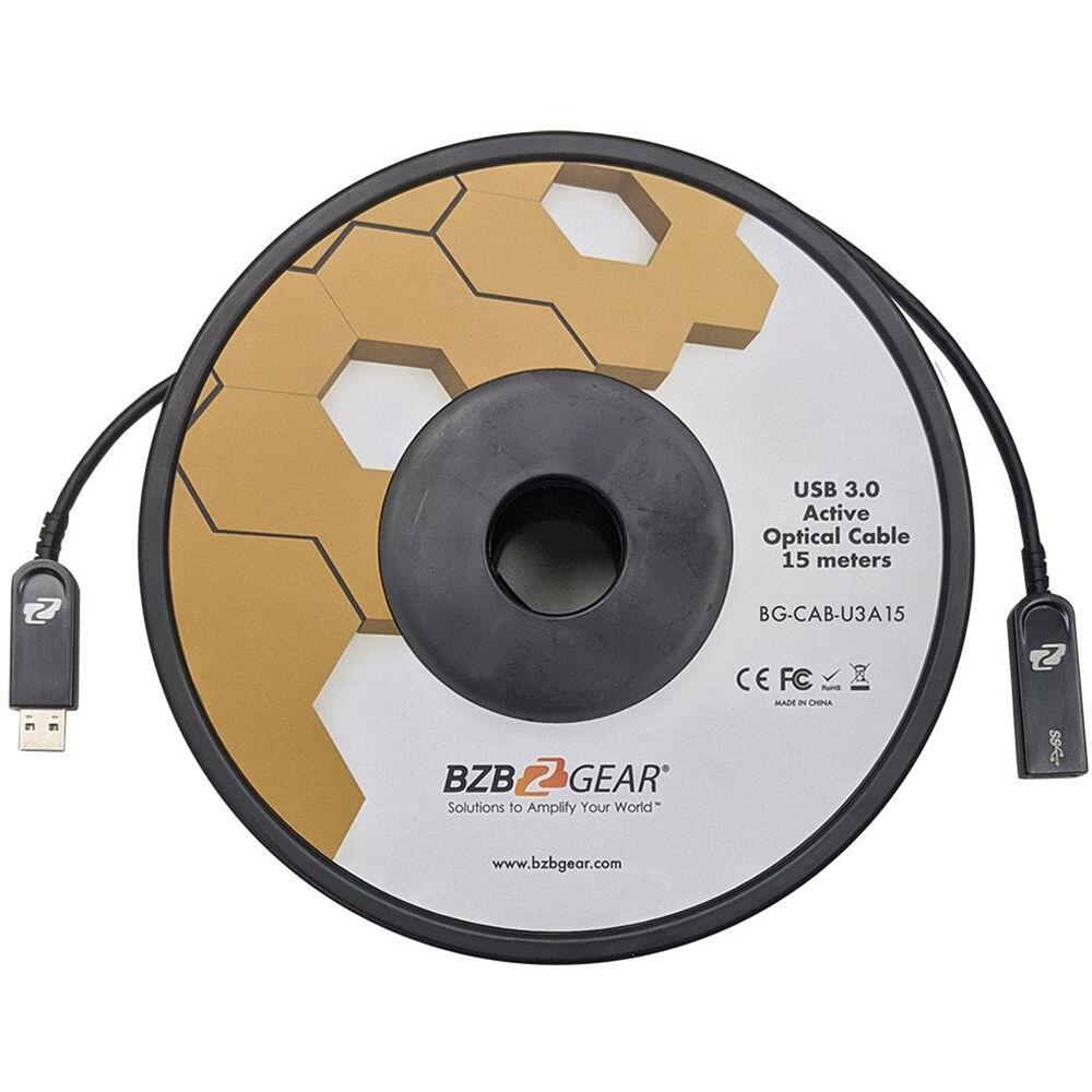 BZBGEAR Cable de Extensión Óptico Activo USB-A 3.0 de 50' - 5Gb por segundo Conector USB-A Macho