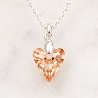 Collar de Plata 925 con Dije Corazón de Cristal Color Ámbar Joyeria Elegante para Mujer