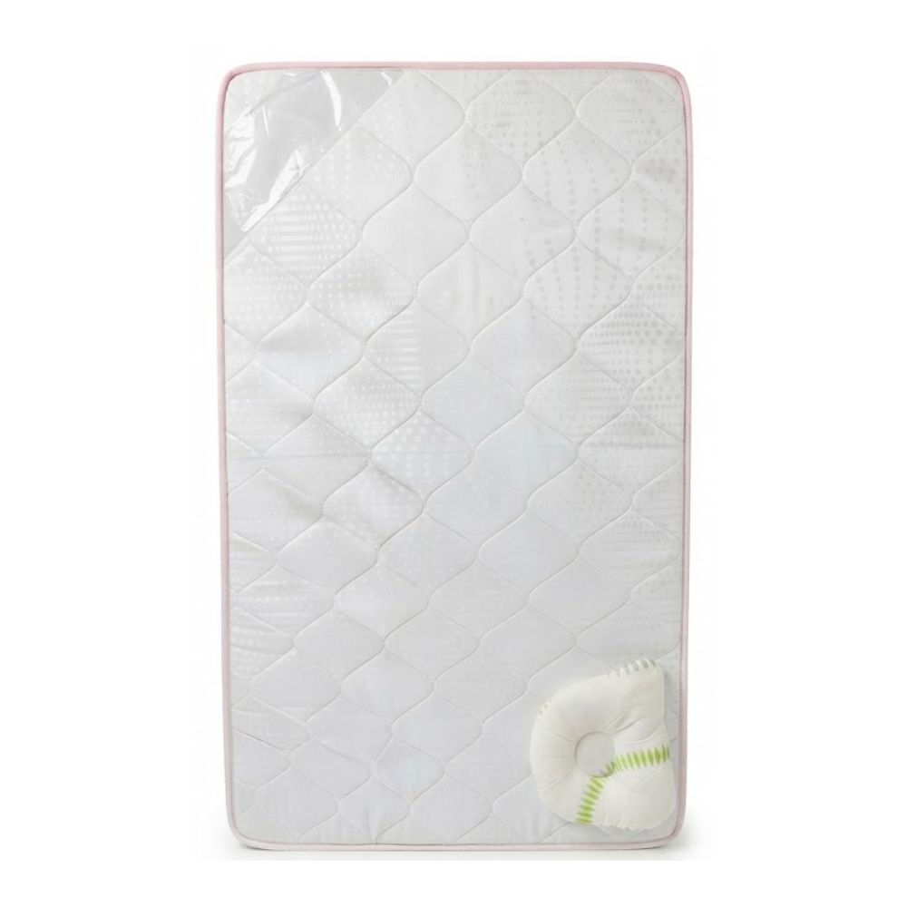 Colchón para cuna bebe detalles Rosado con Almohada Pelotitas