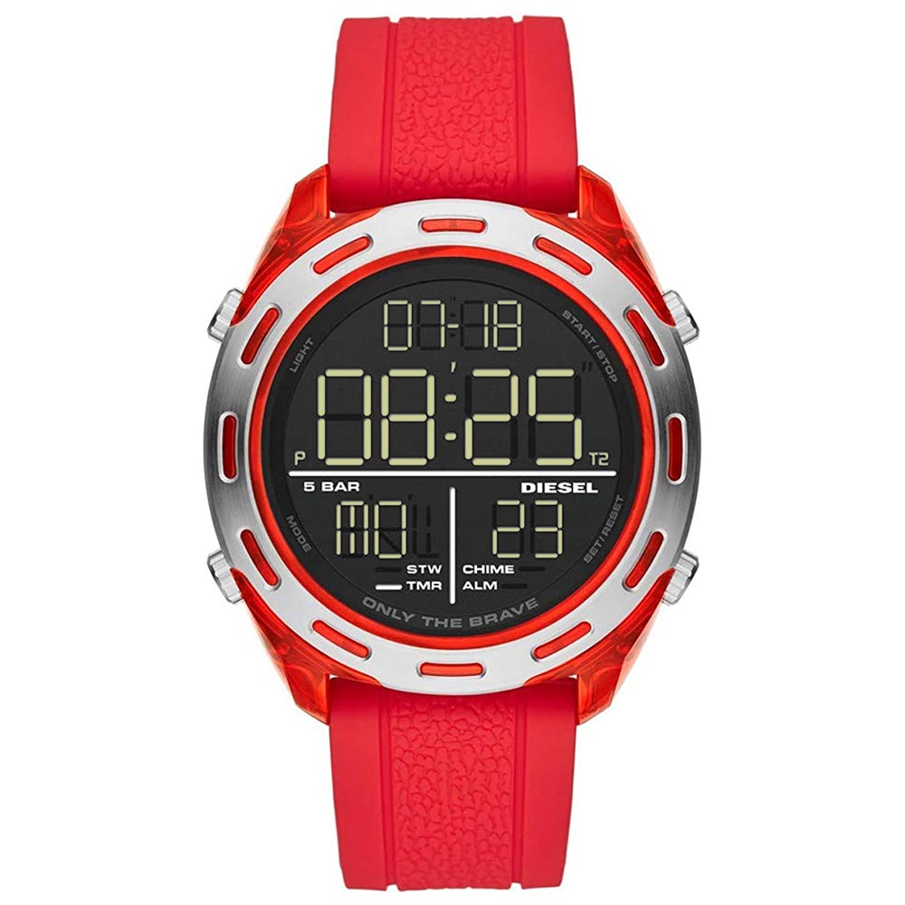 Reloj Diesel Crusher DZ1900 Digital Alarma Luz Correa de Silicona Rojo