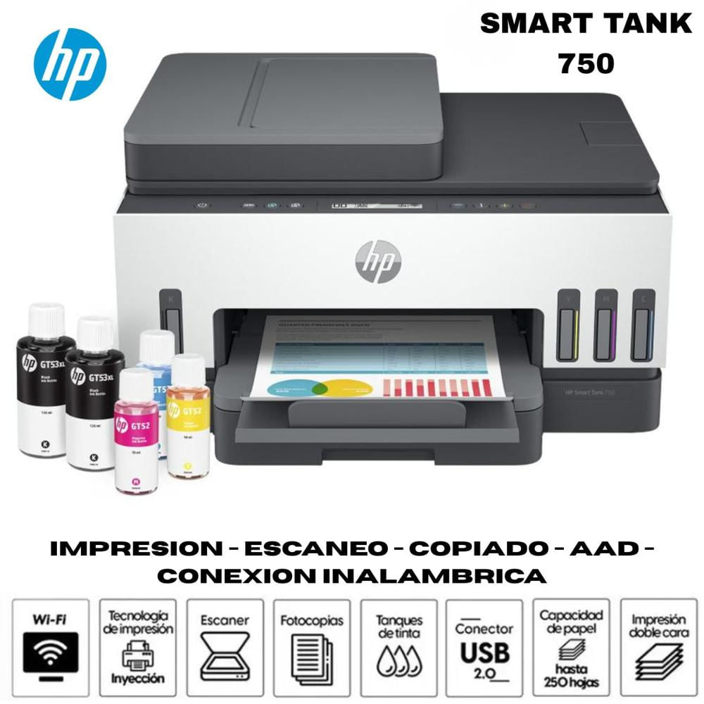 Impresora Multifuncional HP Smart Tank 750 Tinta Continua-Wifi-Dúplex-ADF