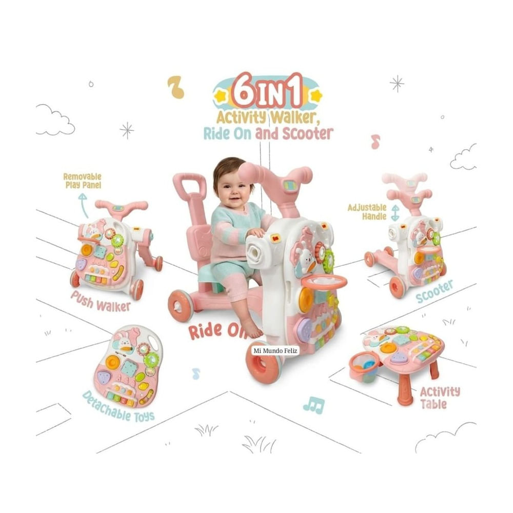 Caminador para Bebe Musical Didactica con Pelotitas 6 en 1 Rosa