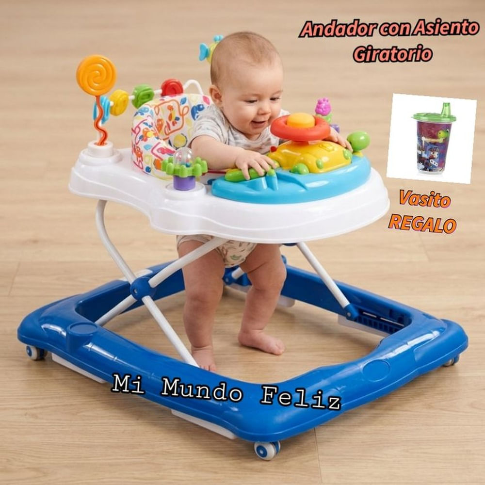 Andador para Bebe Musical Asiento Giratorio Azul