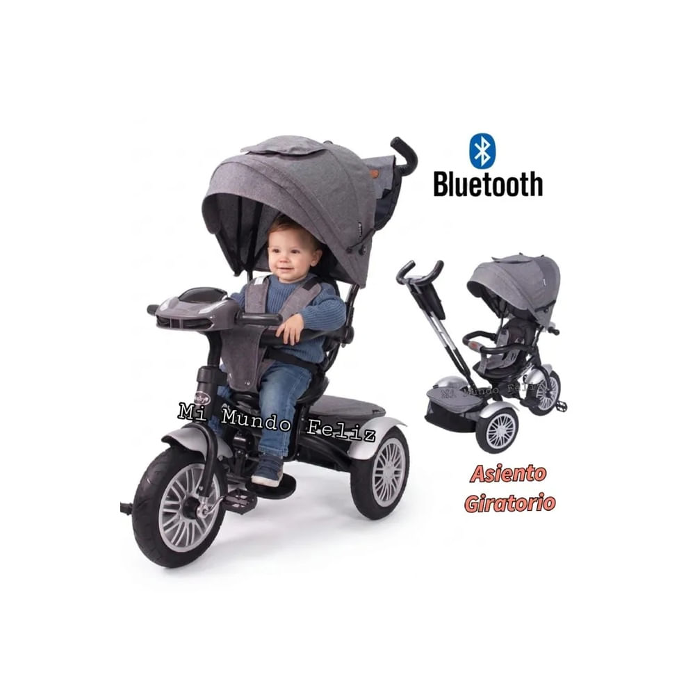 Triciclo para Niños Asiento Giratorio Bluetooth Gris Gris
