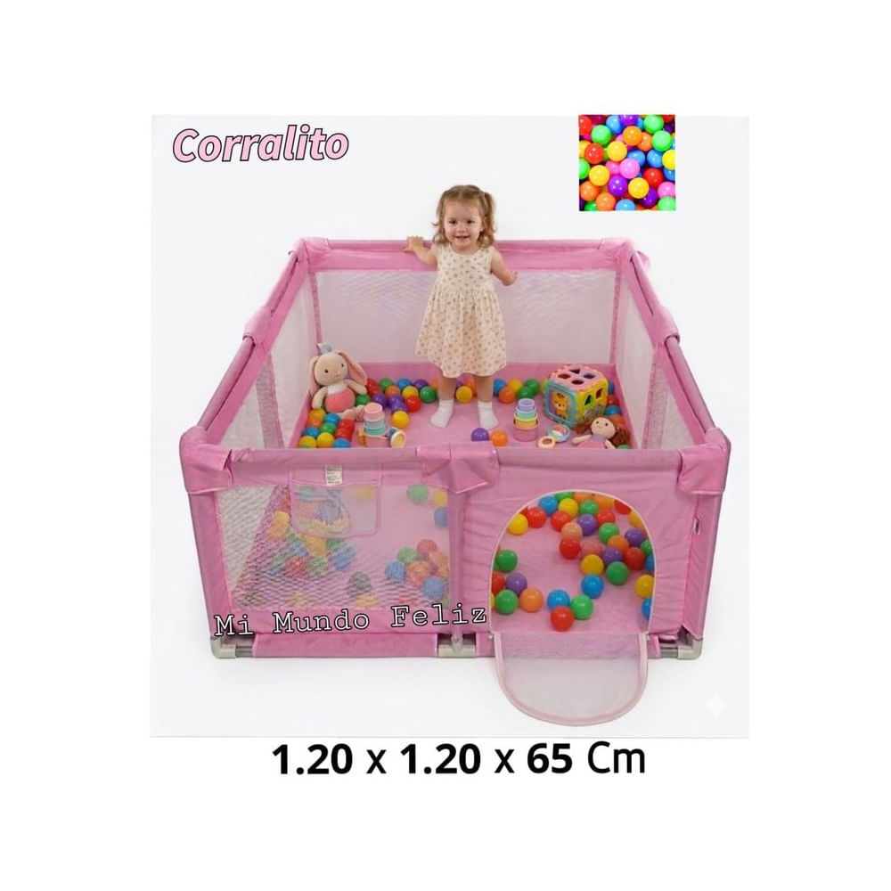 Corral Para Bebe Niños Cuadrado Entrada Lateral Pink