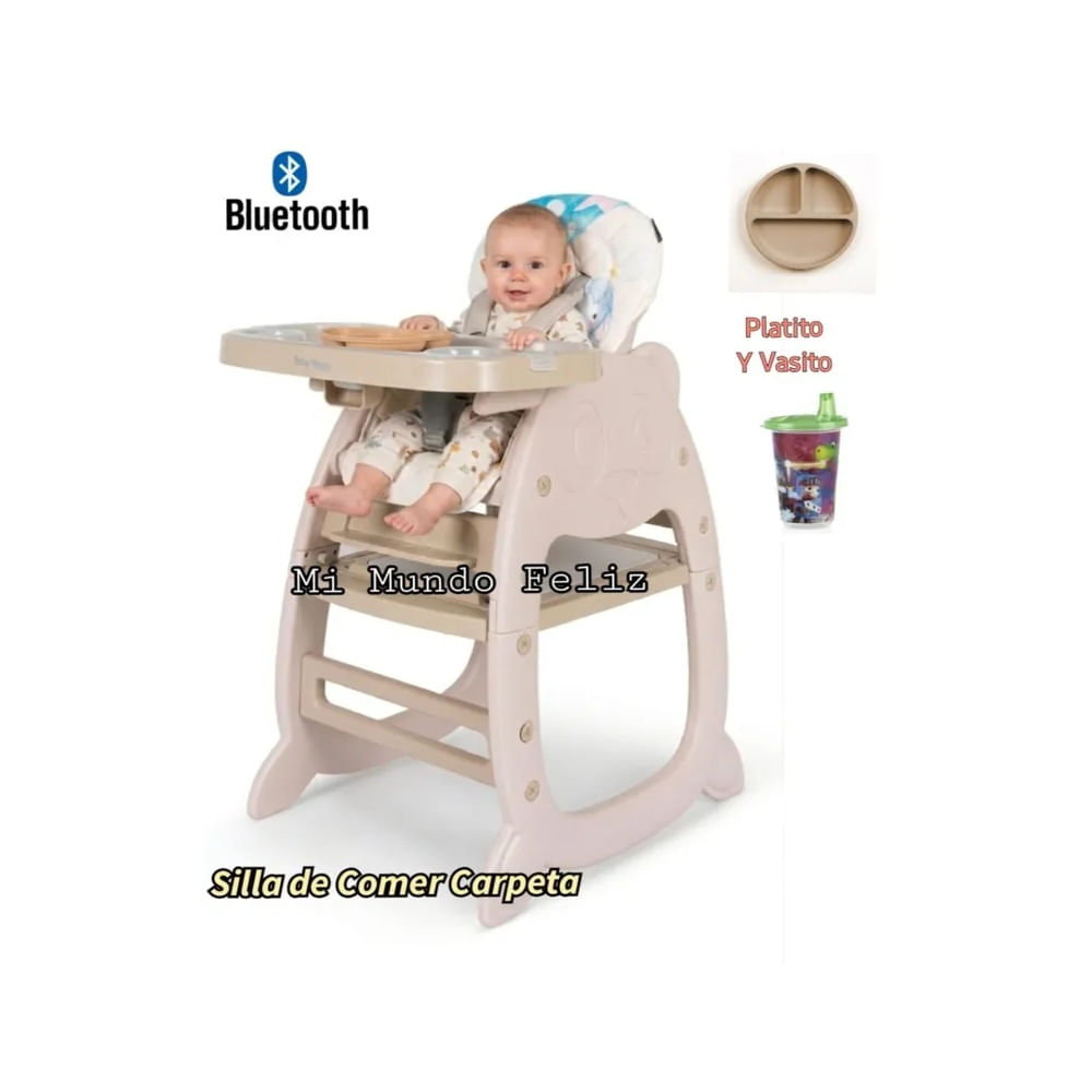 Silla de Comer Modelo Pandita Beige con Platito Beige