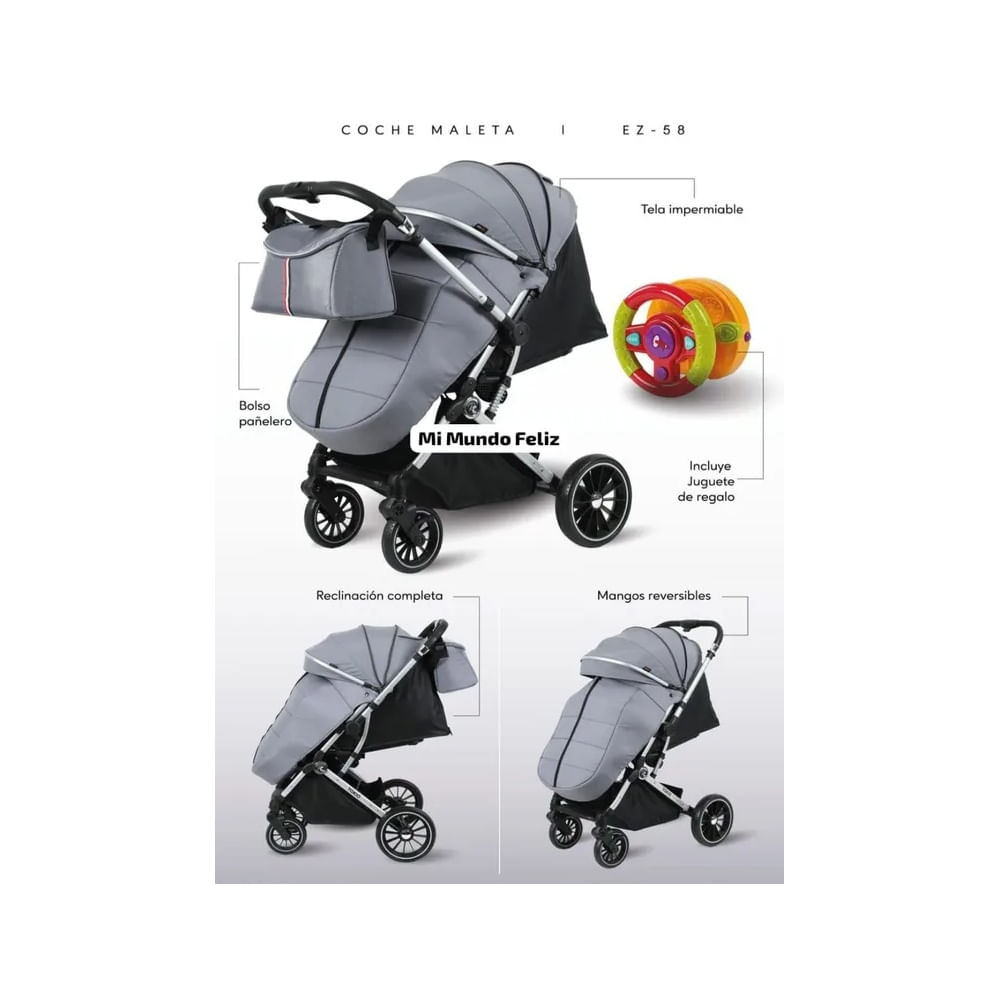 Coche para Bebe Gris Deluxe Maleta Gris acero