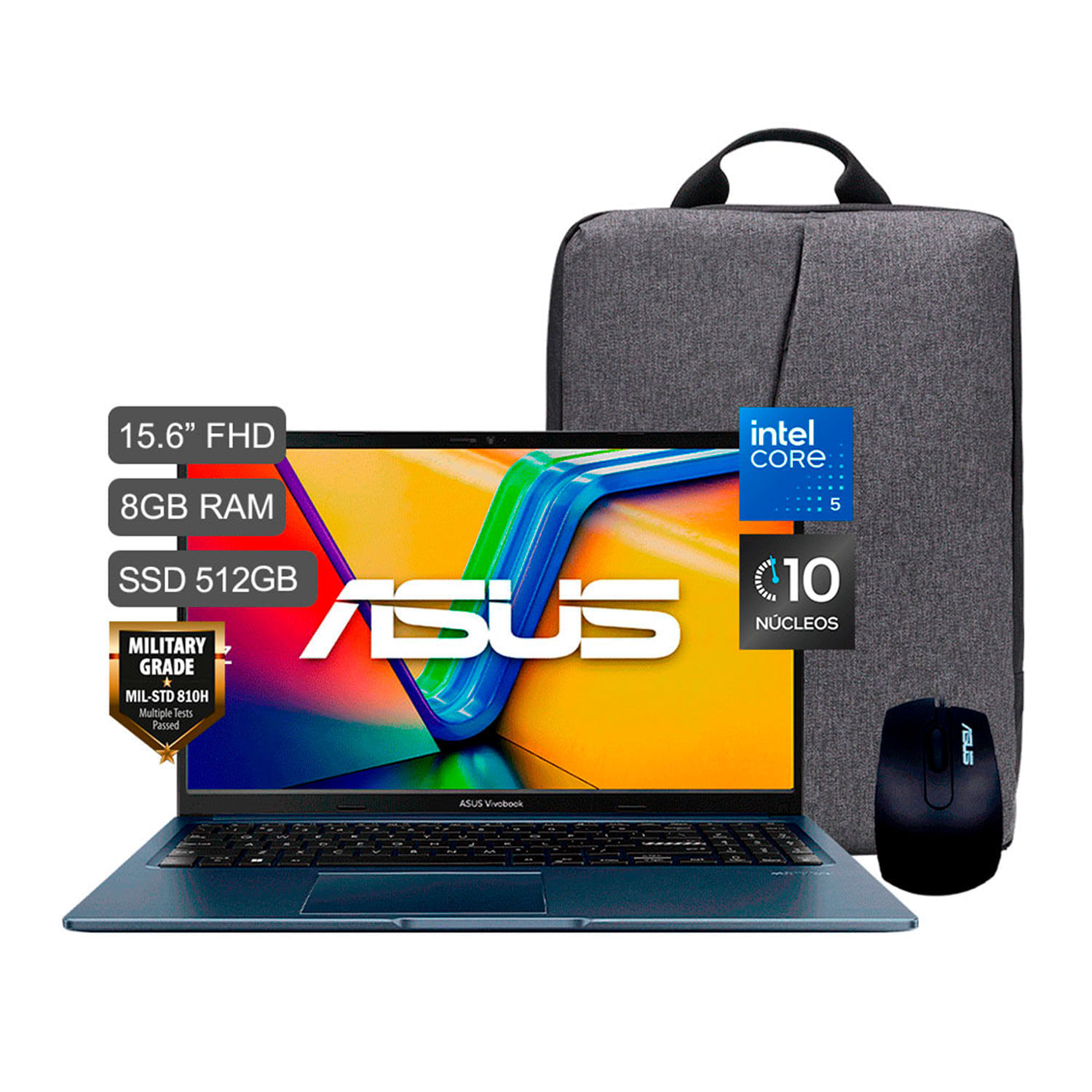 Laptop Asus Vivobook 15 Intel C5-120U 512GB SSD 8GB RAM 15.6"" Mochila + Mouse X1504VA-BQ4454W