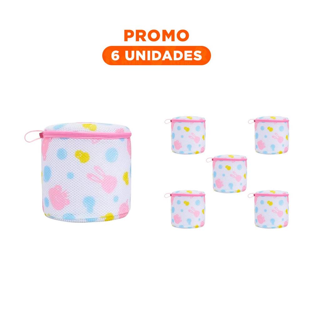 Pack6 Bolso Malla Lavadora Ropa Diseno Cilindro Blanco con Ositos Firme Y Regalo Sticker