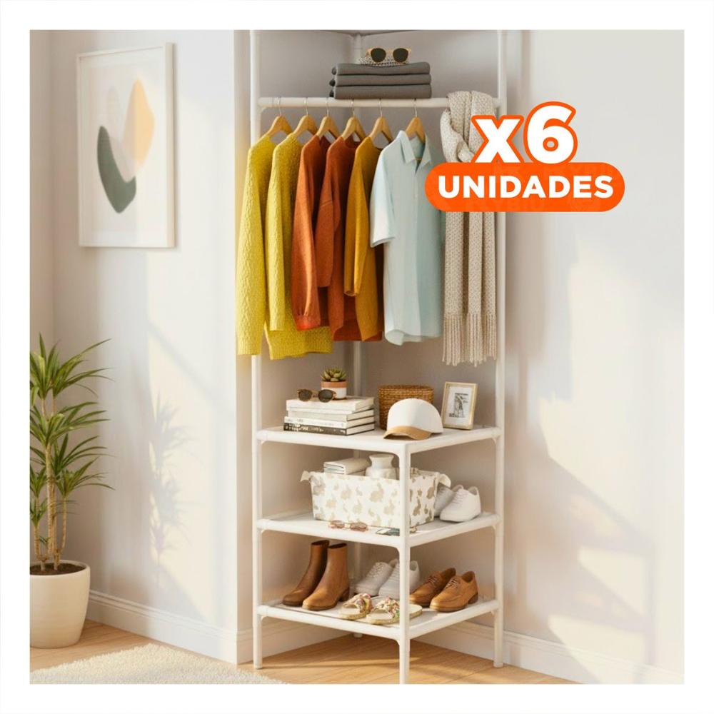 Pack6 Soporte Vertical con Perchera y Repisas para Zapatos