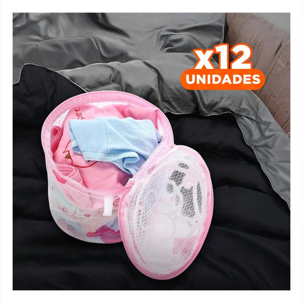 Pack12 Saco Malla para Lavar Ropa Diseno Cilindro Blanco con Ositos Suave Y Papel Regalo