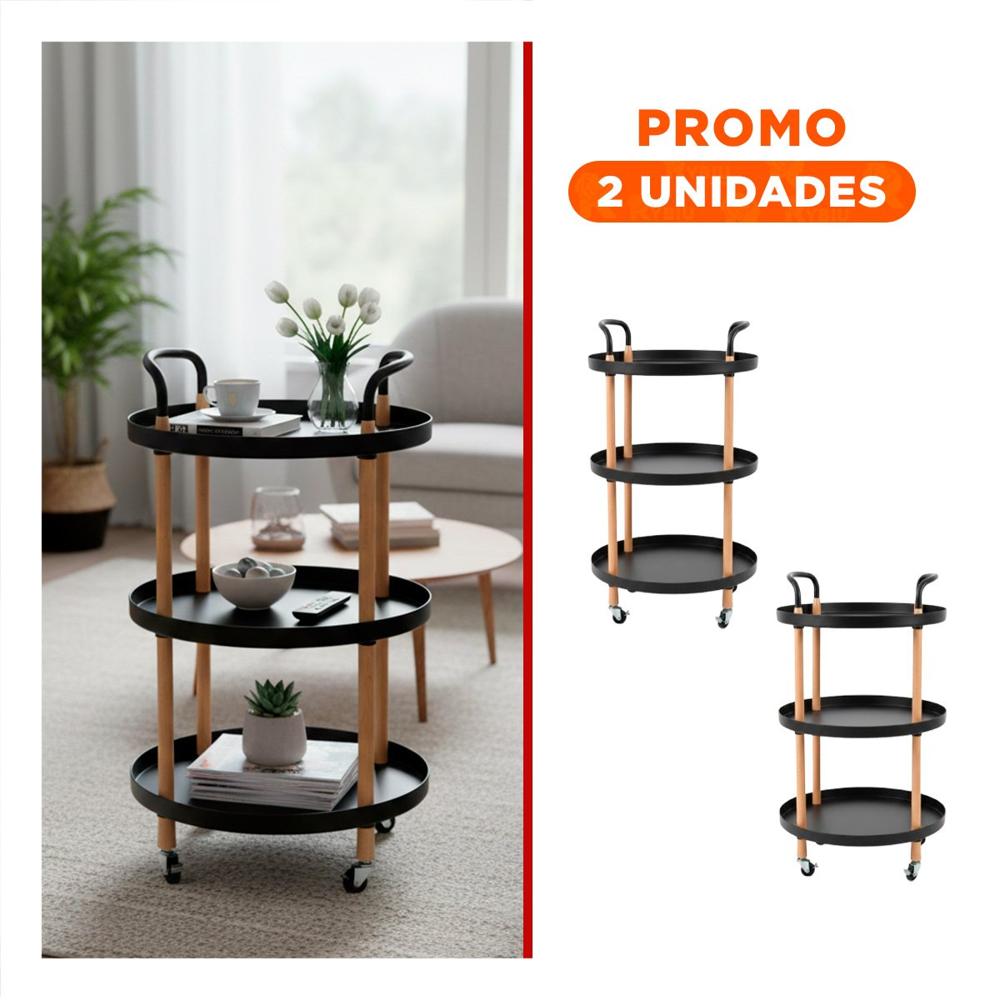 Pack2 Mueble 3 Niveles Circular con Asa Negro Facil de Limpiar y Mantener Y Regalo Sticker