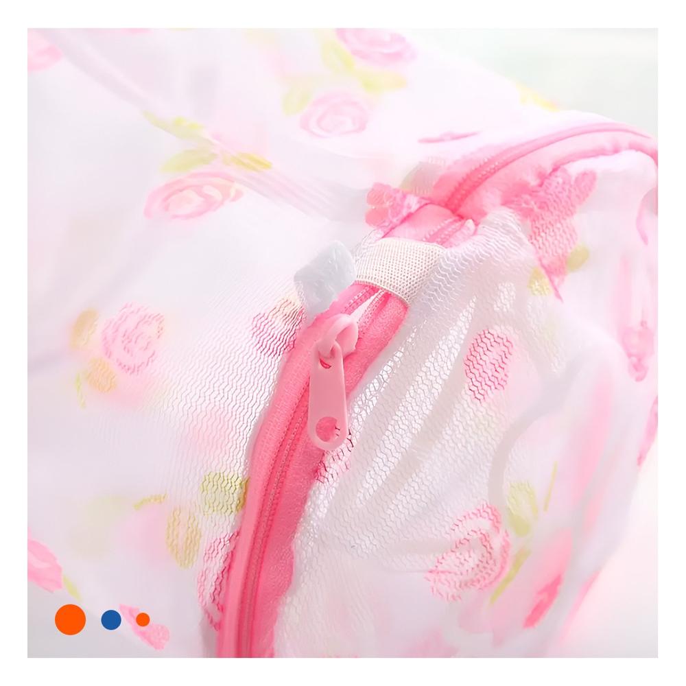 Bolsa Malla para Lavar Ropa Diseno Cilindro Blanco con Flores Suave Hogar