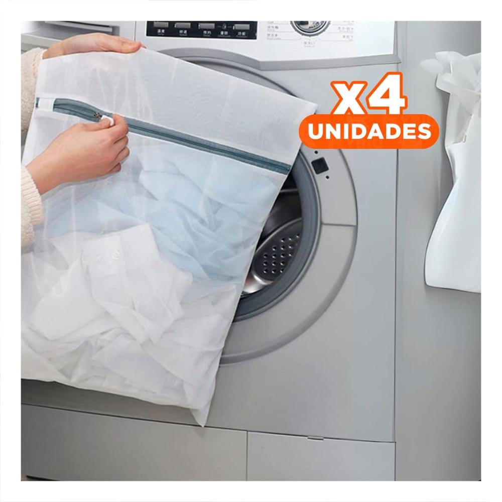 Pack4 Soporte Multiuso 3 Bolsas de Malla para Lavar Ropa Rectangular Blanco Y Regalo Sticker