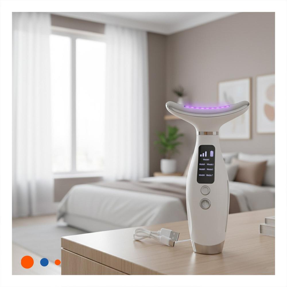 Masajeador Facial 7 Modos de Color Terapia LED Blanco Uso Diario en Casa Y Papel Regalo